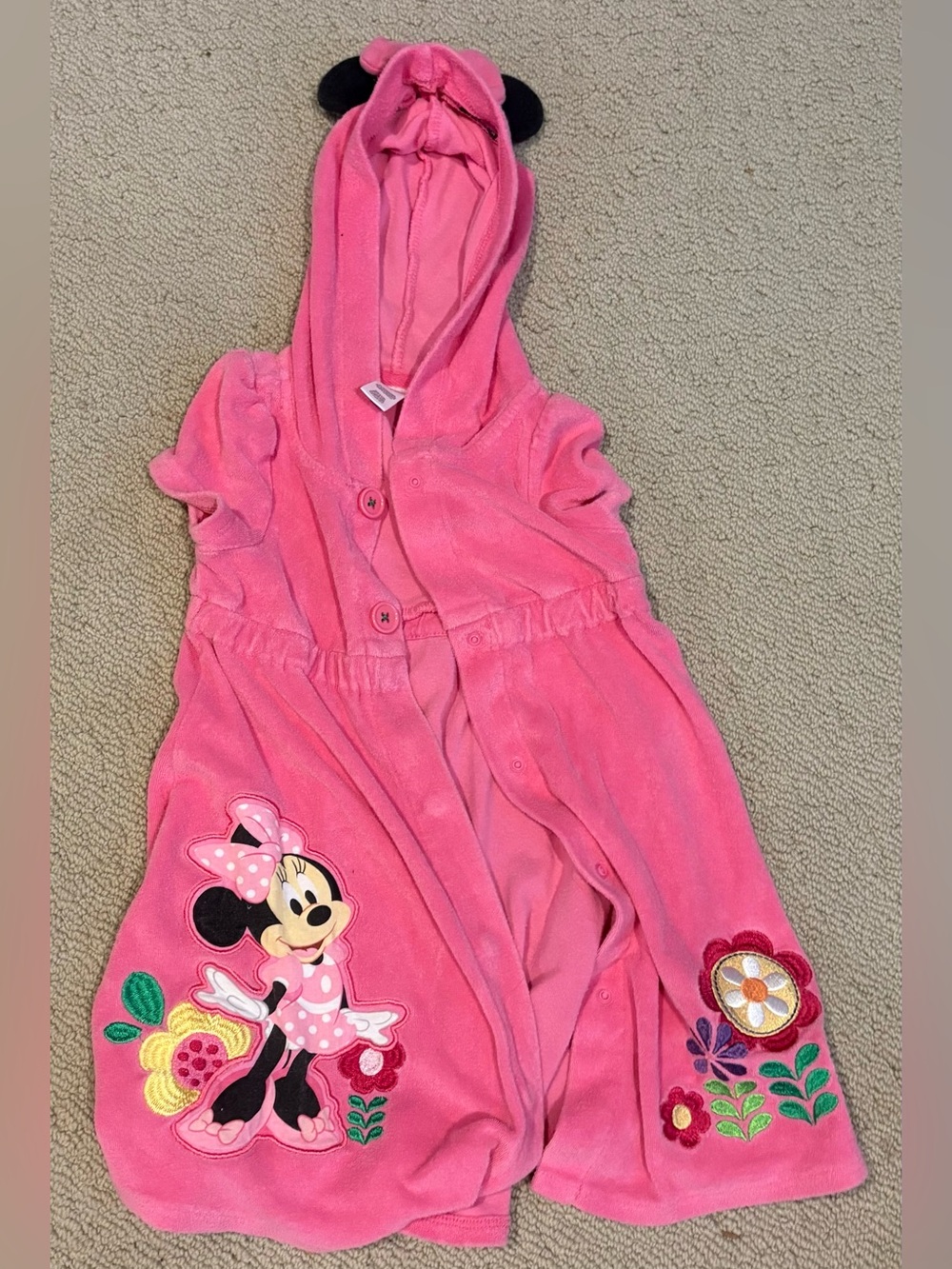 Disney Girls Pink Minnie Mouse Towel button dress cover-up with hood Size 4